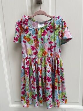 Forever Me Girls' 4 Pink Multi Flamingo & Tropical Print Dress Shoulder Ties